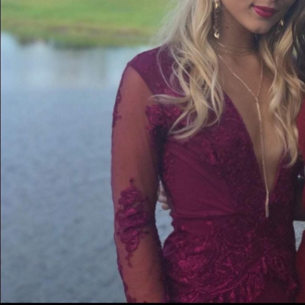 Beautiful magenta pink lace homecoming dress